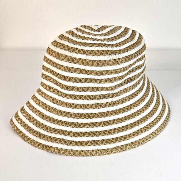Eric Javits Sun Bucket Hat Straw Tan and White Packable - Picture 2 of 8